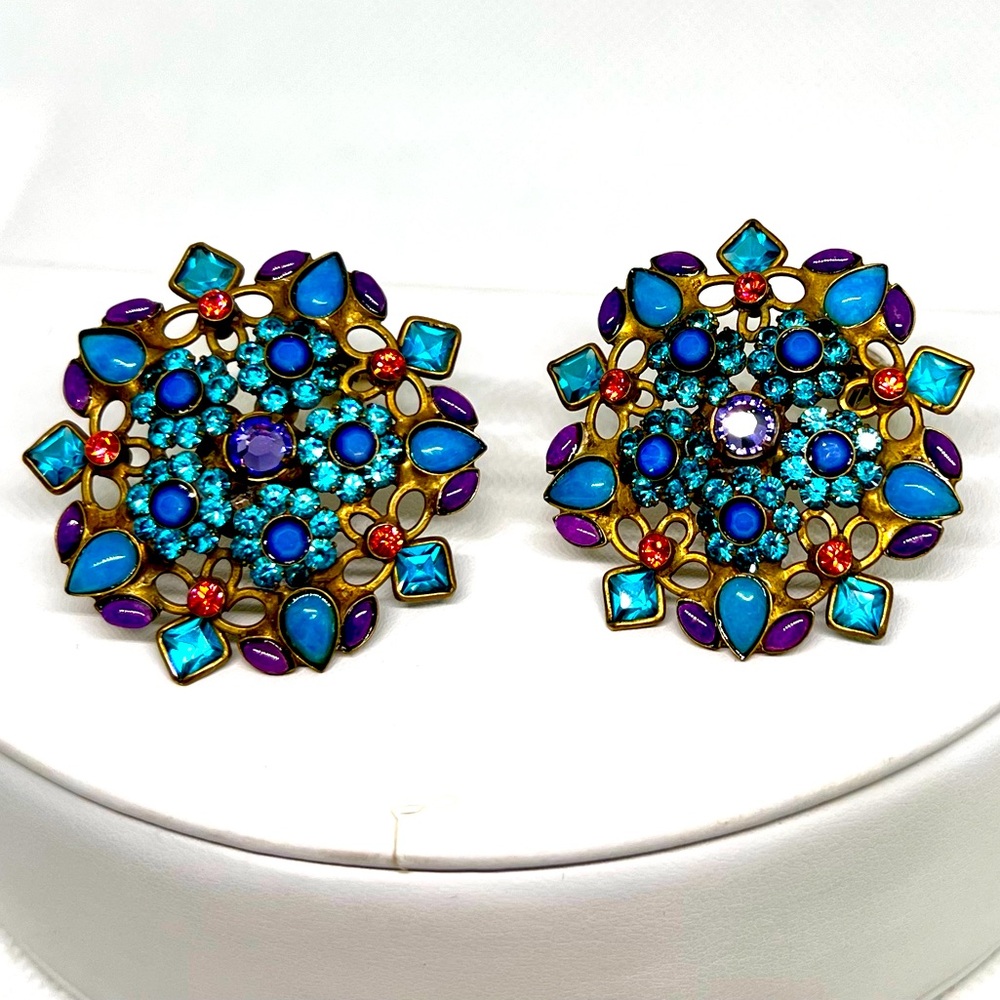 Sorrelli Clip On Earrings Vintage Jewelry Blues Purple Rhinestones NWOT